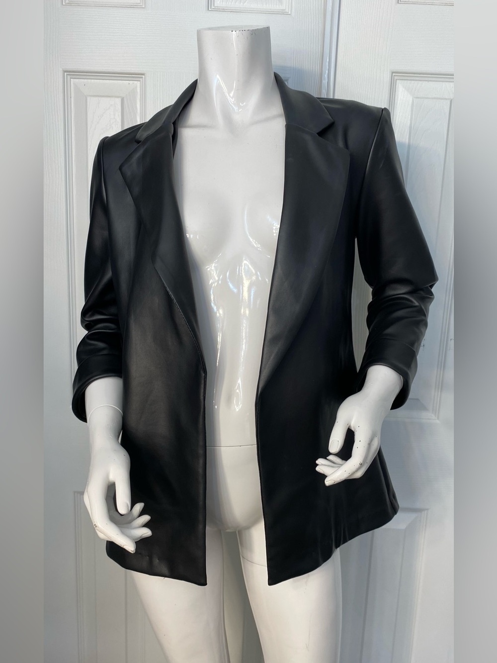 Black Faux Leather Open Blazer